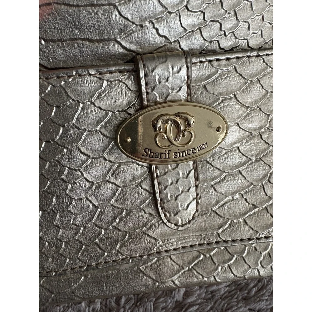Sharif Gold Croc Embossed Makeup Bag/Clutch Wrist Strap Evening Bag
